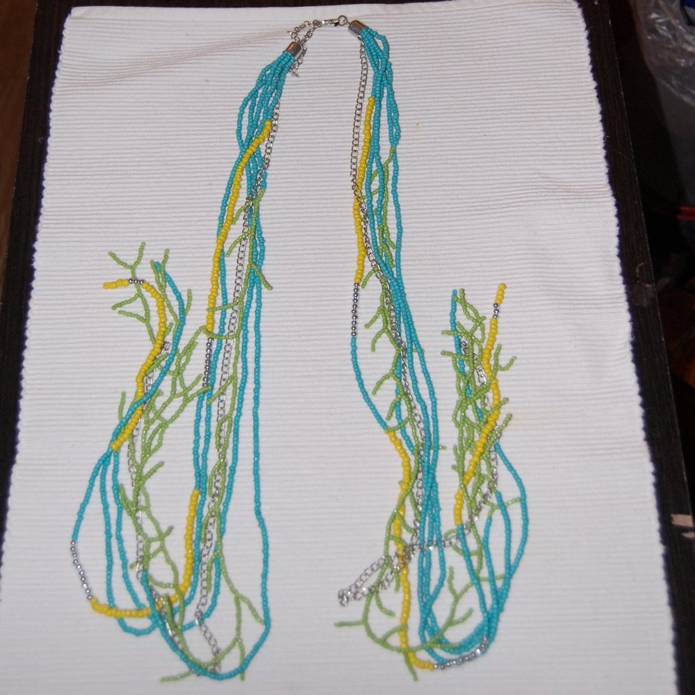 Multi Colored Seed Bead Rope Like Necklace 25"